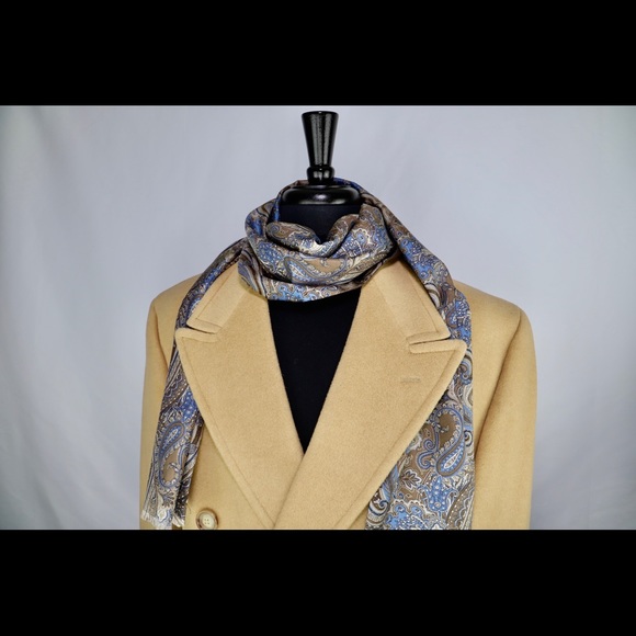 Scarf Jos.A. Bank Brown & Blue Paisley Silk & Wool - Picture 4 of 5